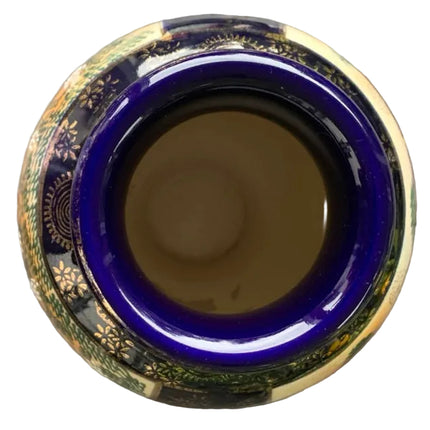 Antique Japanese Satsuma Cobalt Blue Baluster Vase – Meiji Period Geisha & Autumn Landscape Panels, c. 1890–1920