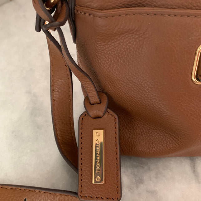 Tignanello Brown Pebbled Leather Crossbody Bag with Bow Hardware
